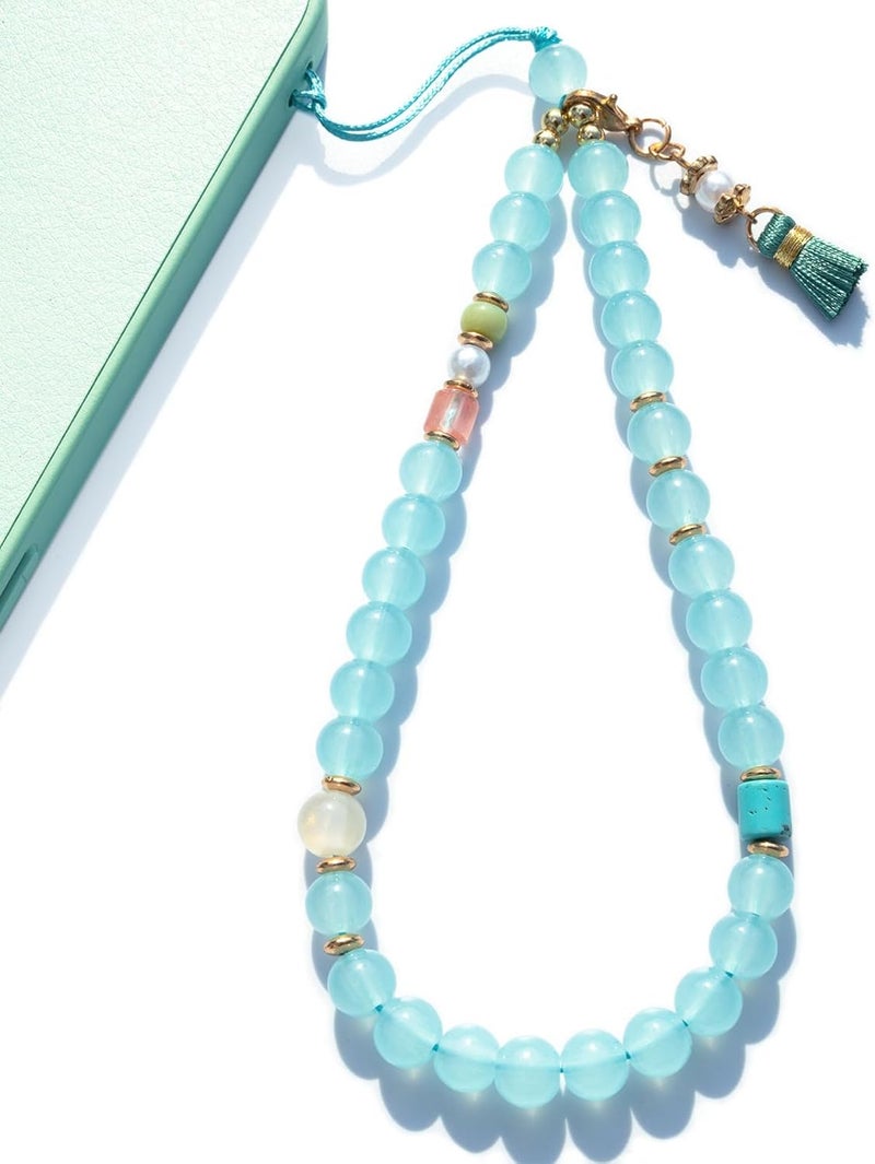 BoudlesCham Phone Charm – Cute Pearl Beaded Wrist Strap for Women, Aesthetic Phone Chain Wristlet for iPhone, Pixel, Camera & More, Perfect for Gifts, Birthdays & Holidays(Lake Blue) - Image 1
